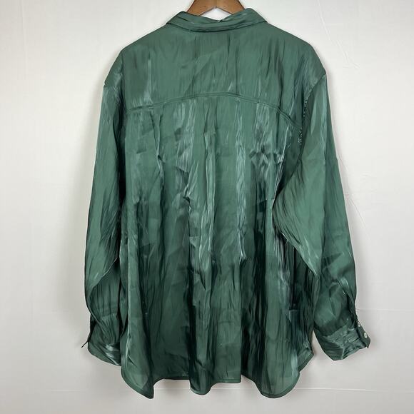 Anthropologie Silky Iridescent Button Up Green Long Sleeve Shirt Plus 3X - Picture 6 of 14
